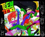  1boy 1girl alien angry armor black_hair boots cape cartoon_network clenched_teeth copyright_name dc_comics dick_grayson domino_mask fight fighting gloves green_eyes imminent_rape malesub mask pixiv_thumbnail red_hair resized robin_(dc) squid starfire struggle struggling teen_titans teeth tentacle tentacles_on_male tentacles_under_clothes thigh_boots thighhighs title_drop you_gonna_get_raped 