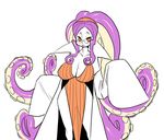  1girl breasts cleavage glasses lab_coat labcoat large_breasts lipstick long_hair long_sleeves makeup monster_girl purple_hair purple_lipstick scylla tentacle tentacle_hair yeeeebis 