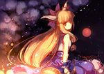  blonde_hair bow brown_eyes hair_bow horns ibuki_suika long_hair looking_at_viewer low-tied_long_hair ribbon sketch solo touhou very_long_hair wrist_cuffs yetworldview_kaze 