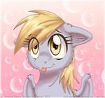  bubble bubbles derpy_hooves_(mlp) equine female feral fluffy friendship_is_magic hair horse inuhoshi-to-darkpen mammal my_little_pony pegasus plain_background pony portrait sitting solo tongue tongue_out wings yellow_eyes 