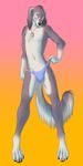  5_fingers anthro blue_thong canine dog front fur girly gloves_(marking) gradient_background krill looking_at_viewer male mammal markings navel necklace panty_pull pinup pose purple_fur saluki smile socks_(marking) solo standing thewhitefalcon thong toast topless white_fur yellow_eyes 