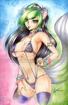  &lt;3 animal_ears armlet bikini black_hair bracelet breasts cat cat_ears catgirl chinchilla cleavage clothed clothing ear_piercing emerald facial_piercing feline female fur green_eyes green_hair green_lips grey_fur hair human jewelry legwear lip_piercing lip_ring lipring lips long_hair looking_at_viewer makeup mammal multi-colored_hair nails navel navel_piercing piercing rodent skimpy sling_bikini solo standing stockings swimsuit tight_clothing watermark yuureikun 