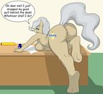  2012 anthrofied anus bent_over blue_eyes breasts butt cutie_mark desk english_text equine eyewear female friendship_is_magic glasses grey_hair hair hooves horse inside looking_at_viewer looking_back mayor_mare_(mlp) my_little_pony nipples nude pony presenting presenting_hindquarters pussy raised_tail short_hair solo strider_orion 