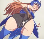  akira_(coffee_curry) ass bent_over brown_eyes brown_hair cum cum_on_ass cum_on_clothes daisy_(dq) dragon_quest dragon_quest_yuusha_abel_densetsu gloves helmet long_hair looking_back open_mouth solo thighhighs 