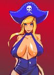  blonde_hair blue_eyes blush bonne_jenet breasts cleavage dress fatal_fury hat huge_breasts long_hair mark_of_the_wolves pirate pirate_hat sideboob skull_and_crossbones smile snk solo ya-zy 