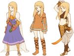  agrias_oaks armor armored_dress blonde_hair boots braid cape class_change dancer_(fft) feet final_fantasy final_fantasy_tactics geomancer_(fft) gloves knight_(fft) long_hair midriff multiple_girls red_eyes saikachi_(ogre_tree) sandals single_braid sword toes weapon 