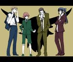  artist_request cigarette formal glasses highres long_hair luca_angeloni macross macross_frontier male_focus mikhail_buran multiple_boys ozma_lee saotome_alto short_hair smoke smoking suit 