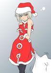  christmas elizabeth_(persona) pantyhose persona persona_3 santa_costume segami_daisuke short_hair silver_hair solo yellow_eyes 