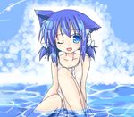  animal_ears aokaze blue_eyes blue_hair cat_ears makino_(ukiuo) oekaki original solo ukagaka 