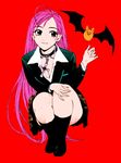  akashiya_moka artist_request breasts cleavage collar cross kneeling long_hair medium_breasts pink_hair rosario+vampire skirt solo 