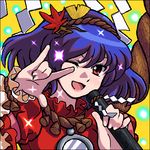  \m/ hair_ornament johnnie leaf_hair_ornament lowres macross macross_frontier oekaki parody seikan_hikou solo touhou yasaka_kanako 