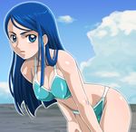  bikini blue_eyes blue_hair breasts cloud day eyelashes large_breasts leaning_forward long_hair minazuki_karen muhi11234 precure sky solo swimsuit yes!_precure_5 