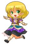  :d black_skirt blonde_hair blush_stickers chibi full_body green_eyes looking_at_viewer michii_yuuki mizuhashi_parsee open_mouth pointy_ears running short_hair skirt smile solo tareme touhou traditional_clothes wrist_cuffs 