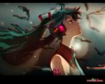  bad_id bad_pixiv_id bird green_eyes green_hair hair_ribbon hatsune_miku headphones long_hair necktie ribbon solo tomatika twintails vocaloid 