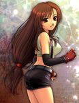  artist_request bare_shoulders brown_hair final_fantasy final_fantasy_vii fingerless_gloves gloves long_hair low-tied_long_hair miniskirt pencil_skirt ponytail skirt solo suspender_skirt suspenders tifa_lockhart 