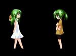  black_background green_eyes green_hair half_updo higurashi_no_naku_koro_ni ico_(pekoguest) multiple_girls ribbon siblings sisters sonozaki_mion sonozaki_shion twins younger 