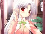  earrings game_cg happiness! highres jewelry ko~cha long_hair mirror red_eyes school_uniform shikimori_ibuki solo windmill_(company) 