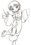  bad_id bad_pixiv_id geta greyscale japanese_clothes kimono kurame kusari_hime:_euthanasia long_hair monochrome nakamura_tetsuya ponytail sketch smile solo 