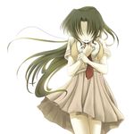  artist_request breast_squeeze breasts higurashi_no_naku_koro_ni large_breasts necktie non-web_source ponytail red_neckwear simple_background solo sonozaki_mion white_background 