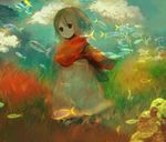  bad_id bad_pixiv_id blonde_hair blue_eyes child cloud copyright_request fish iganotaro robe scarf short_hair sky solo 
