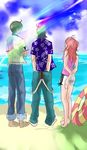  ask_(densicho) barefoot beach brother_and_sister brothers gundam gundam_00 innertube johann_trinity lowres michael_trinity nena_trinity red_hair shorts siblings sketch 