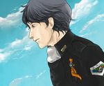 cloud day ginga_eiyuu_densetsu insignia lowres male_focus military military_uniform ribbon sky solo ube uniform yang_wen-li 