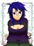  ahoge glasses log_horizon meme_attire open-chest_sweater purple_eyes roe2 sitting smile solo sweater tsubakichi 