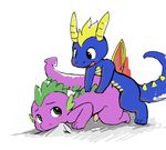  anal anal_penetration anthro blue_dragon blush crossover cub cum doggystyle dragon duo erection friendship_is_magic from_behind gay green_eyes harmarist male my_little_pony penetration penis purple_dragon scalie sex sheet spike spike_(mlp) spyro spyro_the_dragon video_games wings young 