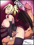  1girl blonde_hair breasts clothed_female_nude_male corset cross_section demon_girl disgaea disgaea_2 functionally_nude girl_on_top large_breasts makai_senki_disgaea_2 nipples nippon_ichi no_panties onagi penis reverse_cowgirl_position rozalin sex straddle straddling text thighhighs uncensored vaginal x-ray 