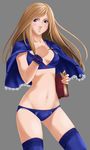  1girl blue_eyes blue_panties blush book bow bow_panties bra brown_hair castlevania castlevania:_portrait_of_ruin charlotte_aulin cloak collarbone kurakuen looking_at_viewer navel panties portrait_of_ruin simple_background solo thighhighs underwear wrist_cuffs 