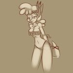  2012 anthro anthrofied axe bandanna bovine breasts buffalo feathers female friendship_is_magic kloudmutt little_strongheart little_strongheart_(mlp) mammal monochrome my_little_pony navel panties sepia standing underwear weapon 