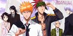  5boys abarai_renji artist_request bleach copyright_name everyone highres hinamori_momo hitsugaya_toushirou ichimaru_gin kuchiki_byakuya kurosaki_ichigo logo multiple_boys necktie non-web_source official_art sunglasses weekly_shounen_jump 