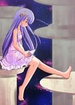  barefoot book crescent crescent_hair_ornament hair_ornament long_hair mizushima_kai patchouli_knowledge purple_hair solo touhou 