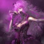  bad_id bad_pixiv_id bracelet breasts cleavage corset jewelry large_breasts long_hair macross macross_frontier microphone music pink_hair sheryl_nome singing solo sweat tonko 