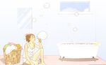  artist_request bare_shoulders basket bathroom bathtub blush breasts brown_hair cleavage clothes_removed collarbone dress foam indoors large_breasts noda_megumi nodame_cantabile short_hair sitting sleeveless sleeveless_dress solo wallpaper white_dress 