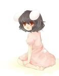  :d animal_ears barefoot black_hair bunny_ears bunny_tail inaba_tewi looking_at_viewer open_mouth puffy_short_sleeves puffy_sleeves red_eyes sakaki_chihiro short_hair short_sleeves smile solo tail tareme touhou 