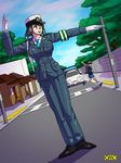  artist_request black_hair brown_eyes copyright_request gloves hat omc police police_uniform policewoman short_hair solo traffic_officer type51 uniform whistle 