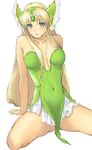  arm_support blonde_hair blue_eyes blush breasts cleavage covered_navel kage_yuu long_hair medium_breasts parted_lips riesz seiken_densetsu seiken_densetsu_3 solo very_long_hair 