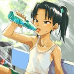  amasawa_yuuko bare_shoulders bottle brown_eyes brown_hair dennou_coil drink drinking flat_chest hirokazu solo sweat tank_top twintails 