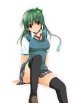  alternate_costume bad_id bad_pixiv_id frog green_eyes green_hair kochiya_sanae plaid plaid_skirt school_uniform skirt snake solo thighhighs touhou yuuki_(ashitahare) 