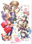  ashton_anchors azuma_mayumi brown_hair chibi chisato_madison dragon eyes_closed goggles green_eyes noel_chandler open_mouth pointy_ears ponytail precis_neumann short_hair star_ocean star_ocean_the_second_story writing 