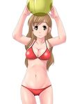  arms_up ball bikini breasts brown_eyes brown_hair cleavage large_breasts long_hair maria-sama_ga_miteru solo swimsuit toshifumi toudou_shimako 