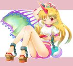  ankle_cuffs bad_id bad_pixiv_id blonde_hair chain horn hoshiguma_yuugi long_hair michii_yuuki panties solo touhou underwear 