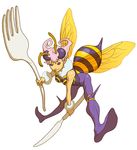  antennae bee_girl fork insect_girl insect_wings knife monster_girl oversized_object pink_hair q-bee solo tongue vampire_(game) wings yamamiya_hiroshi 
