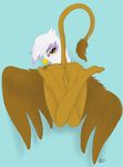  5_toes anthro anthrofied anus avian beak butt female friendship_is_magic gilda gilda_(mlp) gryphon hindpaw human_feet looking_at_viewer looking_back meggchan my_little_pony nude paws plain_background plantigrade presenting pussy solo toes wings 