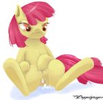  after_sex amber_eyes apple_bloom apple_bloom_(mlp) cub cum cum_in_pussy cum_inside cutie_mark_crusaders doppelg&#228;nger equine female feral friendship_is_magic fur hair horse mammal my_little_pony plain_background pony pussy red_hair sitting spread_legs spreading twinhumanity white_background yellow_fur young 