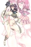  bandages black_hair breasts crown highres hiichisato menace midriff navel nipples panties purple_eyes queen's_blade scepter see-through setra solo striped striped_panties thighs underwear wrist_cuffs zoom_layer 
