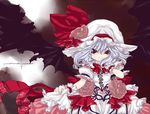  bad_id bad_pixiv_id flower gothic hat lolita_fashion remilia_scarlet ribbon rose short_hair skirt_hold smile solo tm touhou wings wrist_cuffs 