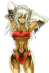 bandeau bikini blue_eyes breasts dark_skin detached_sleeves large_breasts midriff native_american shadow_hearts shadow_hearts_from_the_new_world shania solo strapless swimsuit tattoo tng tubetop white_hair 