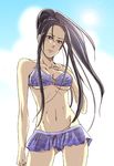  artist_request bikini black_hair blush breasts frilled_bikini frills inahime_(sengoku_musou) large_breasts long_hair midriff ponytail purple_eyes sengoku_musou solo swimsuit underboob 